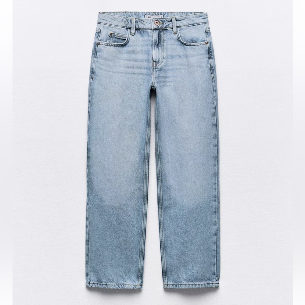 Zara Blue Mid Rise Straight Leg Jeans